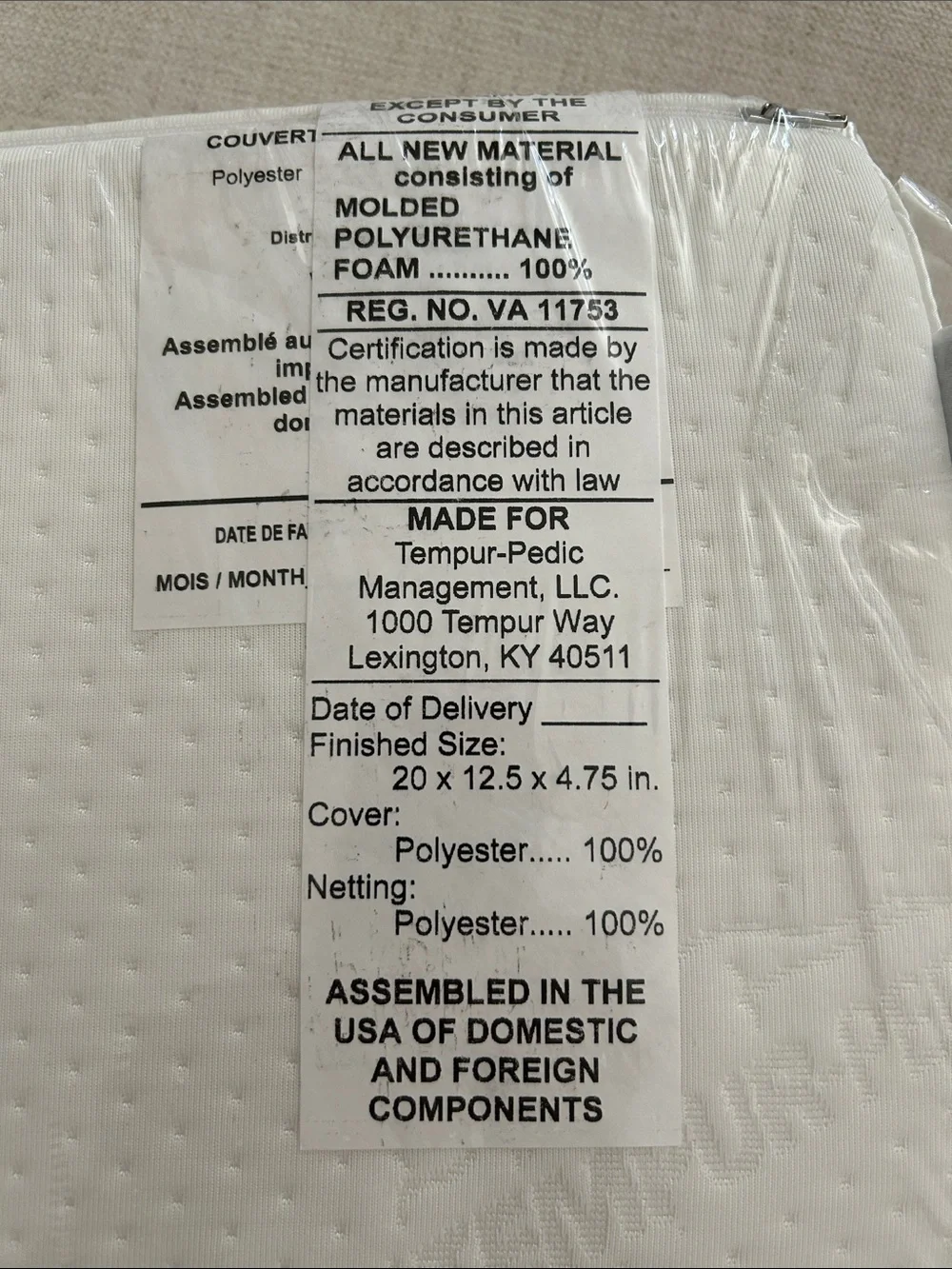 Tempur-Pedic TEMPUR-Ergo Neck Pillow, Large Profile, White, NWT NO BOX